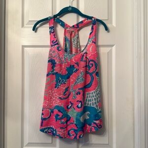 Lilly Pulitzer women’s bright coral pink and aqua tank top halter small